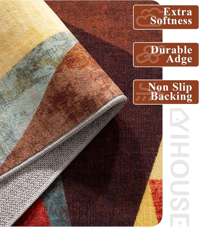 YIHOUSE Brown Rustic Area Rugs 3x5, Geometric Burnt Orange Area Rug Non Slip - Image 4