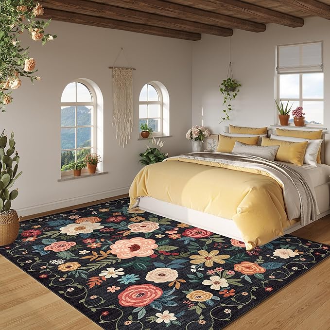 DUKINO 5x7 Area Rug, Floral Design, Lightweight Non Slip Washable, Indoor Low - Image 3
