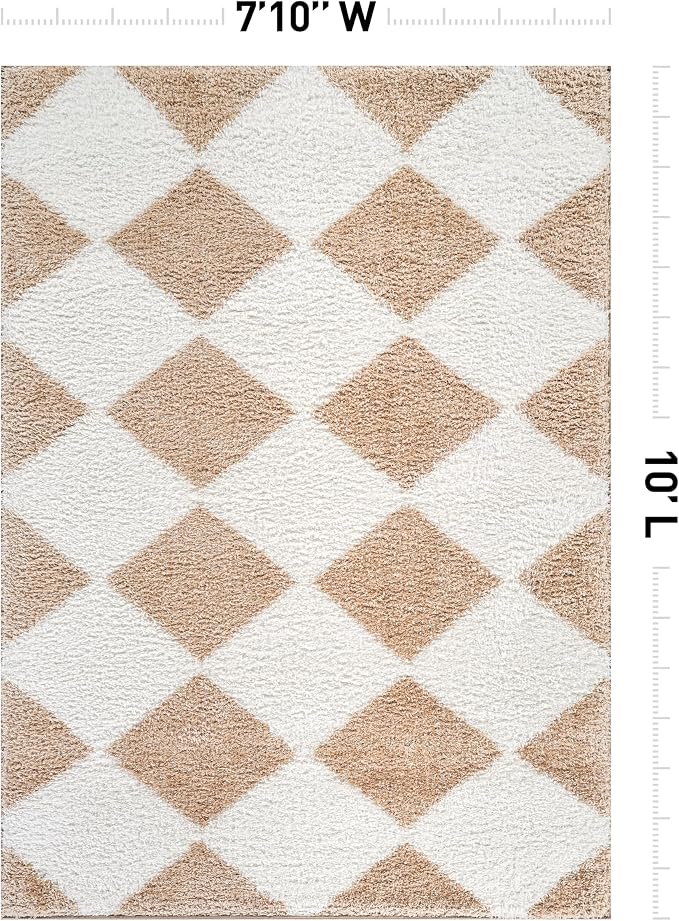Rugshop Diamond Wave Shag Area Rug Beige 7' 10" x 10' Perfect - Image 2