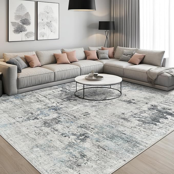 Abstract Rug 8x10 Large Living Room Rugs Neutral Modern Washable Area Rugs - Image 2