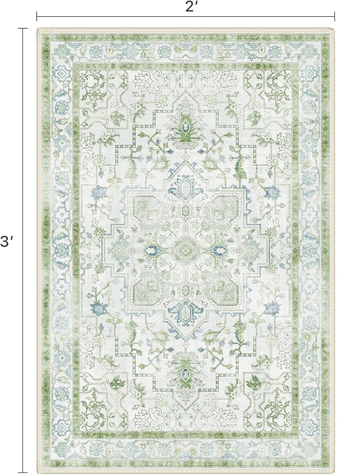 Area Rug 2x3 Doormat, Machine Washable Low Pile Vintage Rugs, Small Lightweight - Image 2
