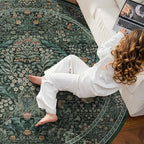 6ft Round Area Rugs for Living Room, Washable Floral Circle Rug Non Slip Low - Image 3