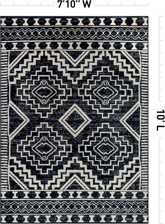 Rugshop Southwestern Black and White Tribal Area Rug – Geometric Diamond - Image 2