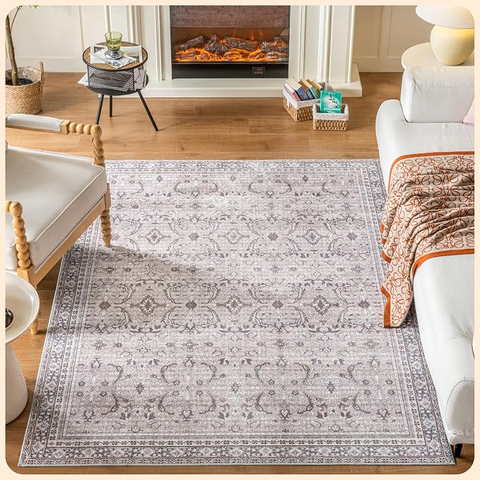 Istana 4x6 Rug - Beige Grey & Light Cream Area Rugs 4x6 - Kid & Pet Friendly by Istana