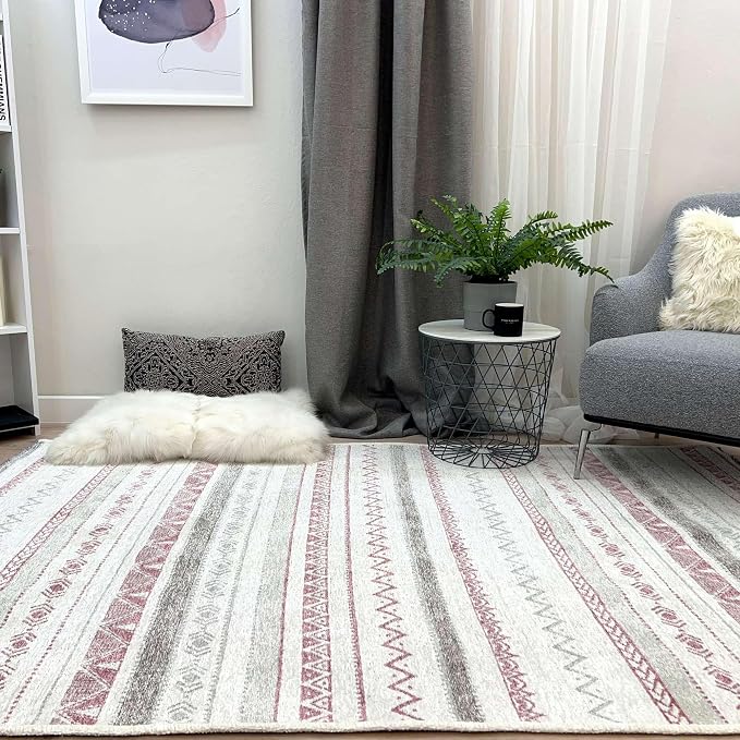 Alfa Rich 5x8 Mauve Off White Washable Area Rugs - Image 3