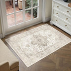 Taupe Area Rug 2x3 Washable Vintage Entryway Carpet Non Slip Retro Distressed - Image 3