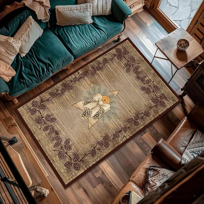 Vintage Pine Cone Area Rug 5x8ft Rustic Lodge Wooded Pine Cone Area Rug Wood - Image 4