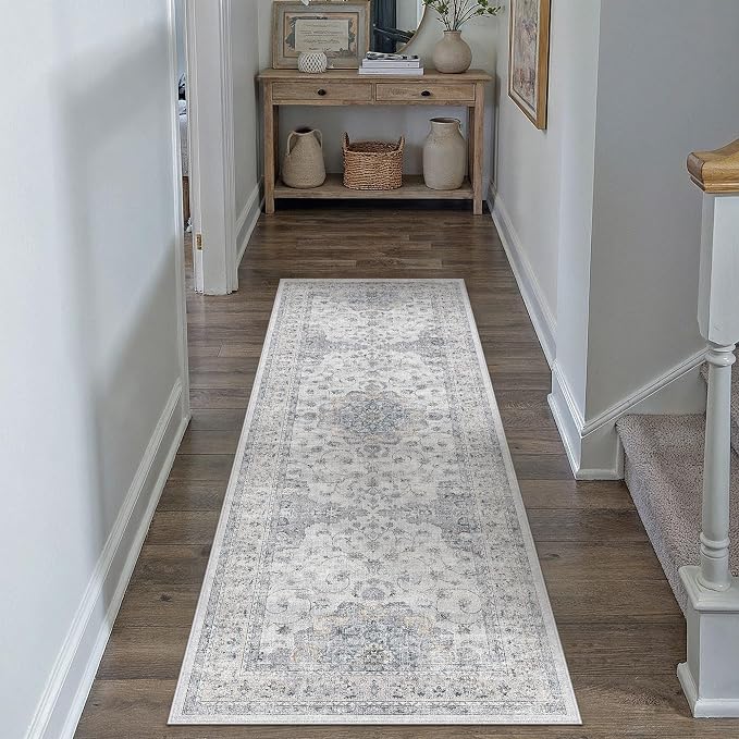 HUGEAR Machine Washable Hallway Runner Rugs 2x6 Vintage Blue Neutral Style Non - Image 2