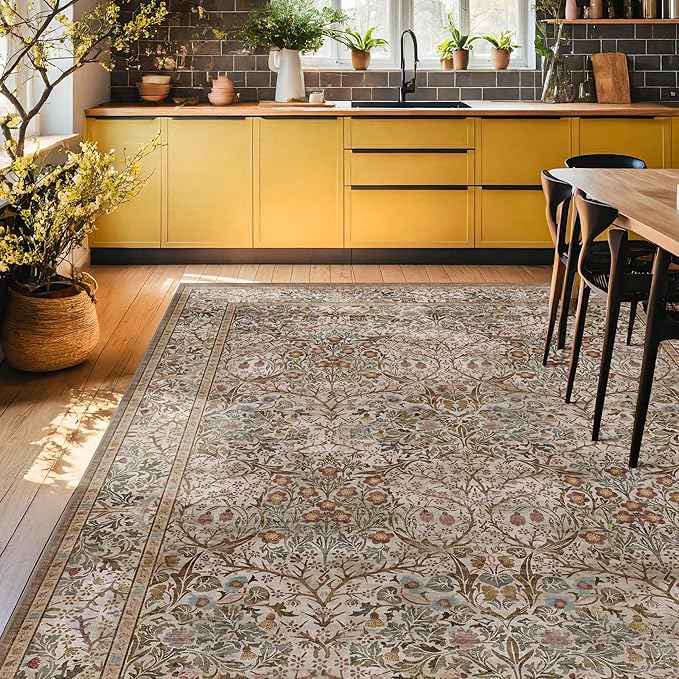 Vintage Moss Green Living Room Rug, 8x10 Washable Area Rugs - Image 3