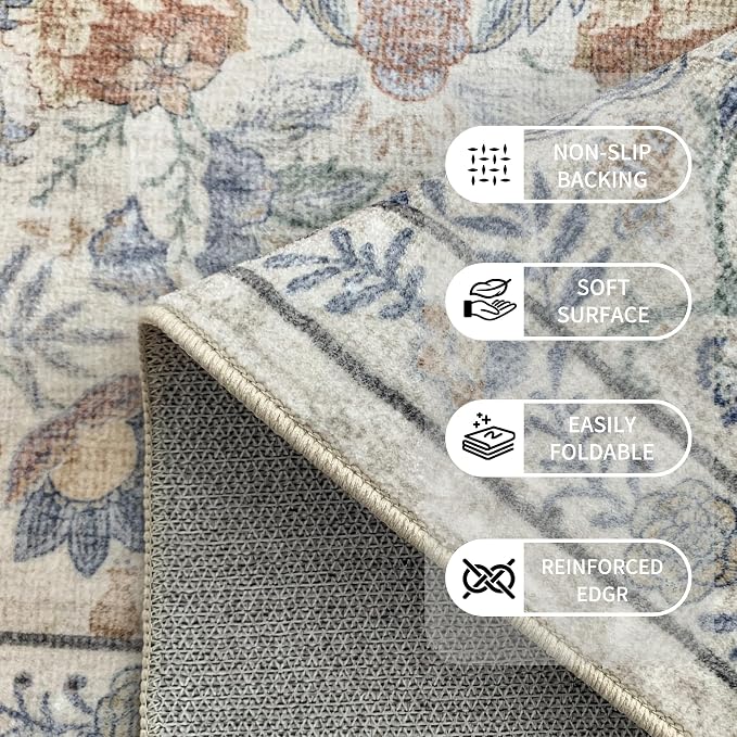 Washable Living Room Rug: 6x9 Boho Floral Soft Area Rug - Image 6
