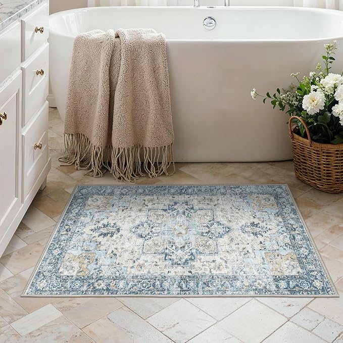 Area Rug 2x3 Doormat, Machine Washable Low Pile Vintage Rugs, Small Lightweight - Image 4
