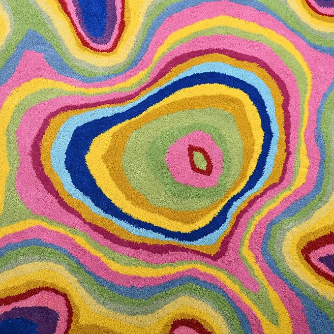 Irregular Shaped Handmade Wool Rug | Modern Colourful Stripe Premium Area Rug - Image 4