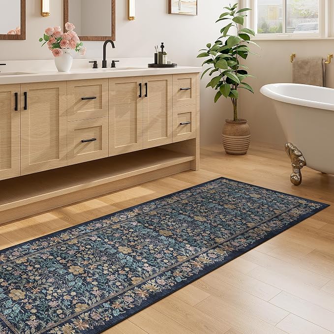 DUKINO 2.6x8 Runner Rug for Hallway, Washable Vintage Floral Kitchen Rug - Image 7