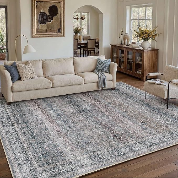 HUGEAR Large 8x10 Machine Washable Area Rug Purple Vintage Neutral Distressed - Image 2