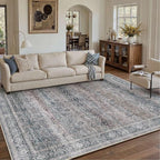 HUGEAR 5x7 Area Rug Purple Machine Washable Rug Vintage Neutral Distressed Mat by HUGEAR