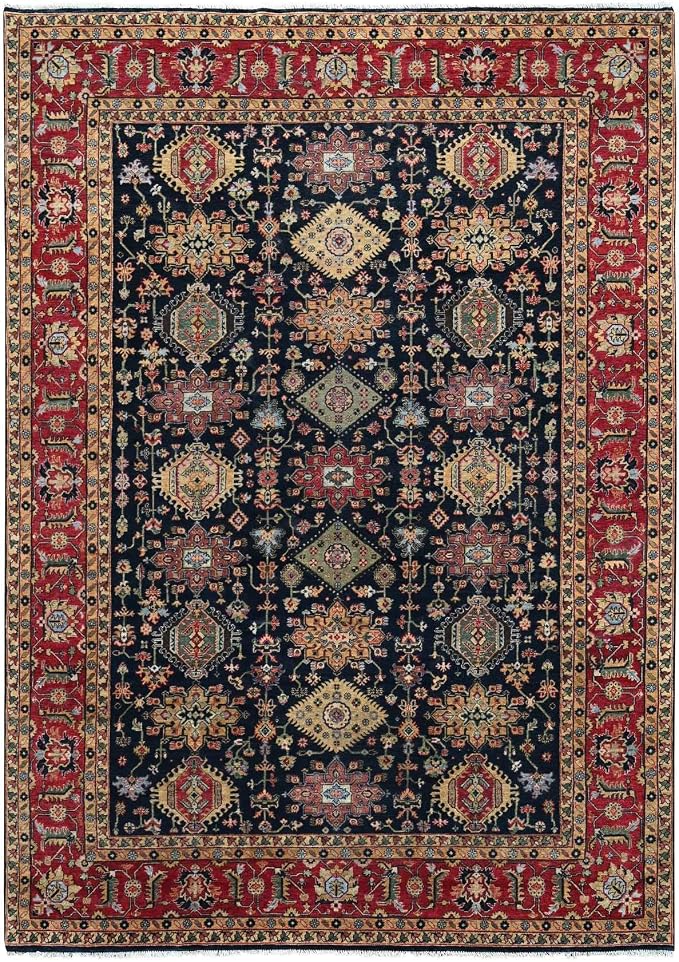 Carbon Black with Turkey Red Karjihooz Design with All Over Pattern Vegetable by ShahbanuRugs