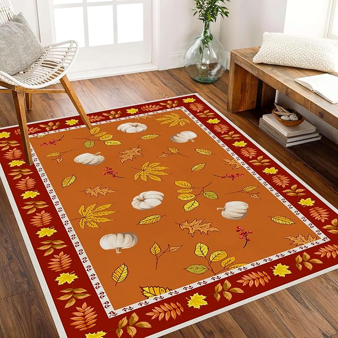 Fallen Leaves Carpet for Kitchen, Autumn Pumpkins - Image 2