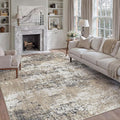 6x9 Abstract Area Rug Brown Washable Modern Neutral Living Room Carpet Non Slip by PureCozy