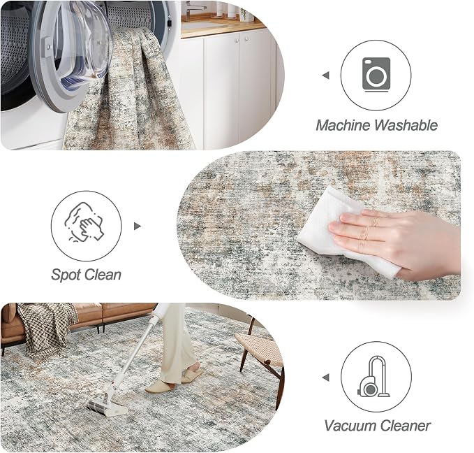 Abstract Rug 8x10 Large Living Room Rugs Neutral Modern Washable Area Rugs - Image 6