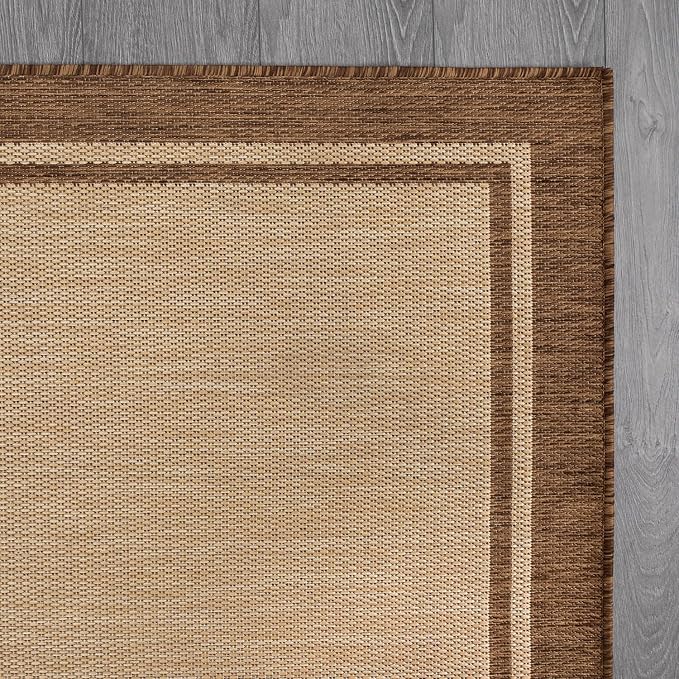 CAMILSON Indoor Outdoor Rug, 10x14 Bordered Natural Brown Modern Large Area Rugs - Image 5