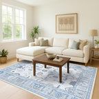 Fame Living Cream Blue Oushak Rug, Large Area Rugs - Image 2