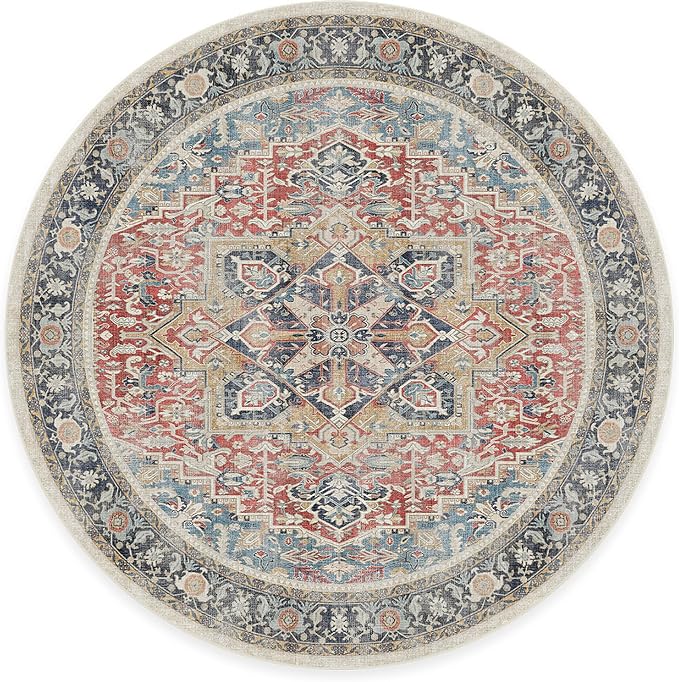 RUGGABLE Washable Vintage Area Rug – Kamran Cayenne Red 6 ft Round, - Image 3