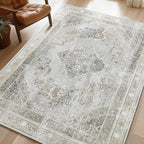 Phantoscope Washable Area Rug 5'x7' Non-Slip, Vintage Neutral Rugs by Phantoscope