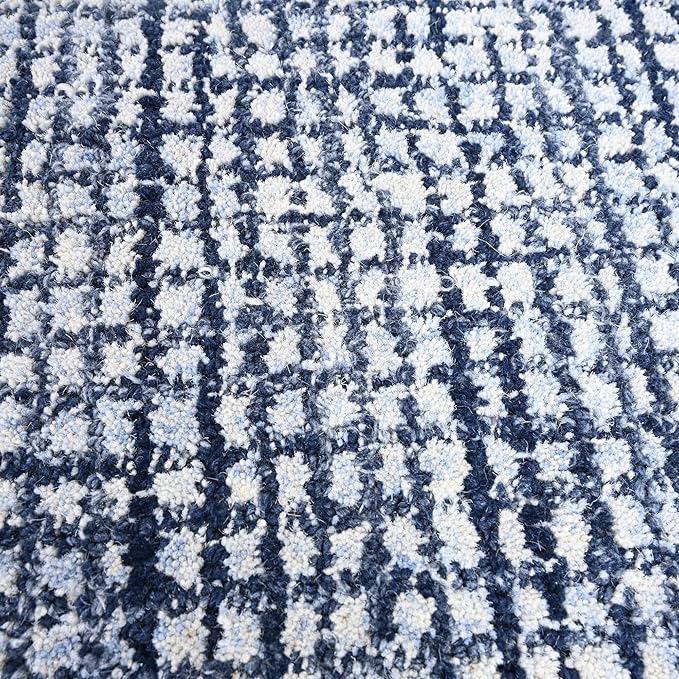 Hand-Tufted 100% Wool Pile Area Rug – Geometric Textured Grid Check Pattern – - Image 7