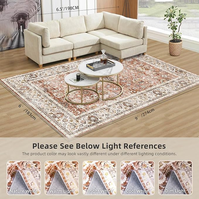 Deerly 6x9 Vintage Rugs for Dining Room, Washable Rugs Non Slip Large Area Rug - Image 3