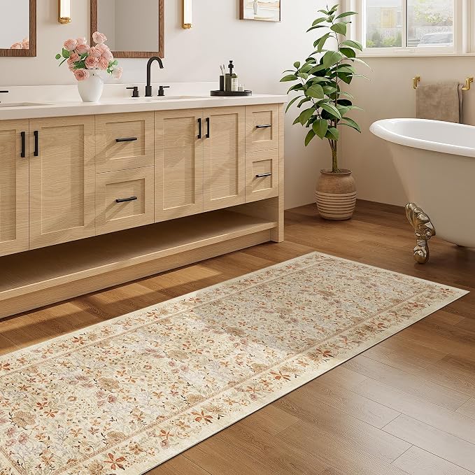 DUKINO 2.6x8 Runner Rug for Hallway, Washable Vintage Floral Kitchen Rug - Image 8