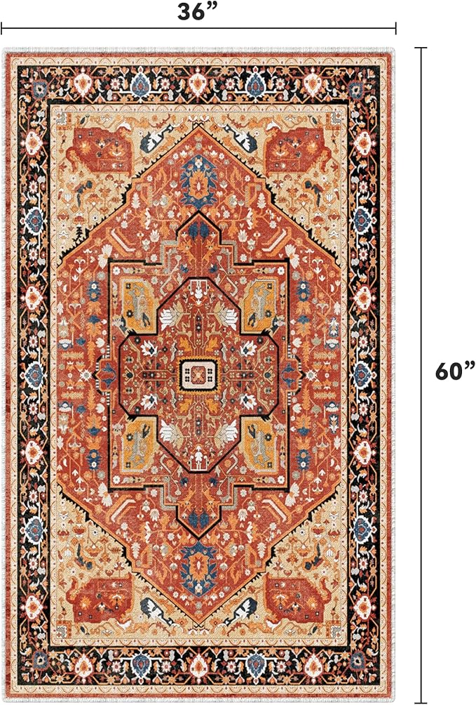 EnHomee 3x5 Washable Area Rugs for Bedroom, Boho Vintage Rugs, Foldable Area - Image 2