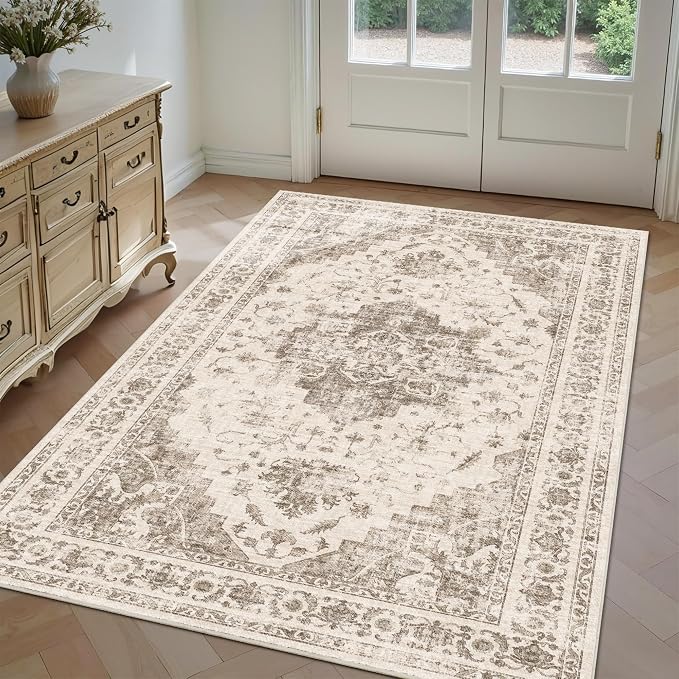 3x5 Vintage Washable Area Rugs Boho Medallion Large Distressed Retro Accent - Image 3