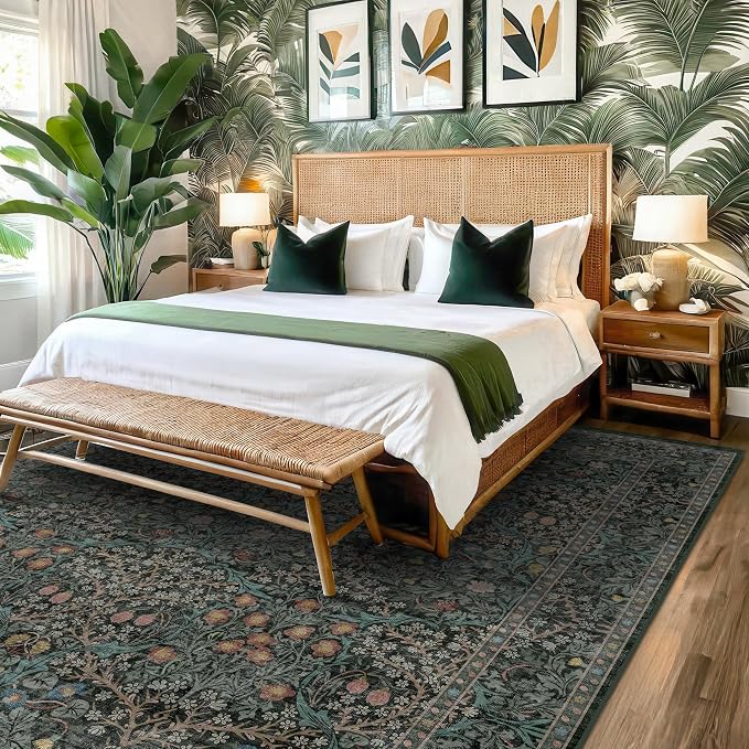Dark Green Floral Living Room Rug 5x7 Area Rug - Image 3