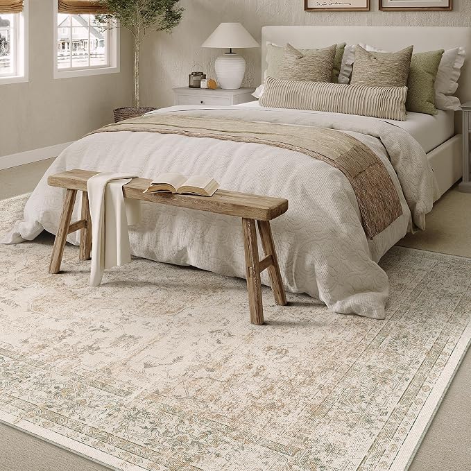 8x10 Washable Area Rug Beige Vintage Distressed Large Rug - Image 6