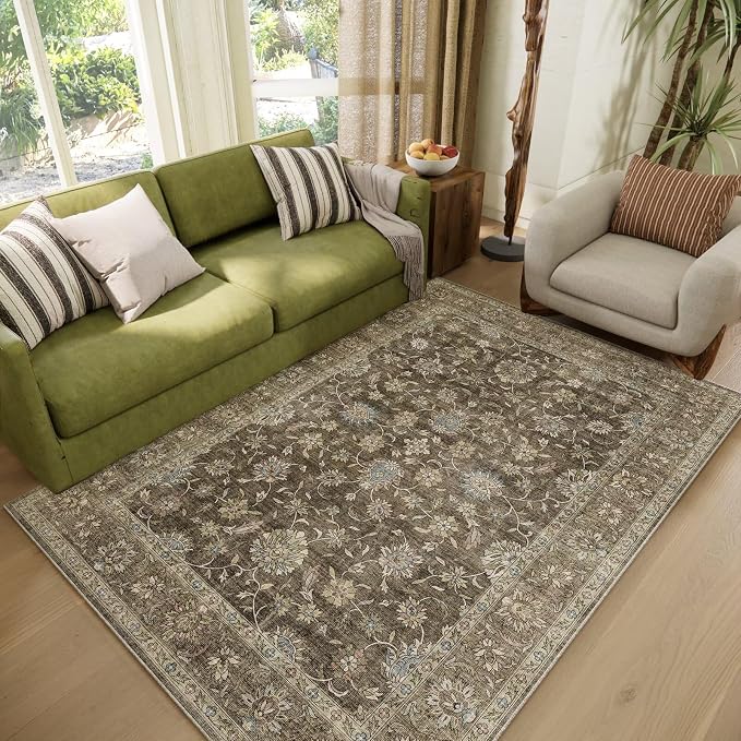 Washable 4x6 Rugs for Living Room, Boho Non-Slip Vintage Distress Small Rugs by Hedwior