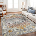 Area Rug 4x6 Washable Rug Taupe Vintage Traditional Floor Cover Foldable Thin by CHAMPLANT