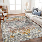 Area Rug 4x6 Washable Rug Taupe Vintage Traditional Floor Cover Foldable Thin by CHAMPLANT