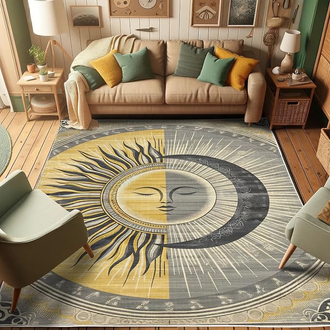 Ambesonne Sun and Moon Decorative Rug, Celestial Esotery Lunar and Solar - Image 5