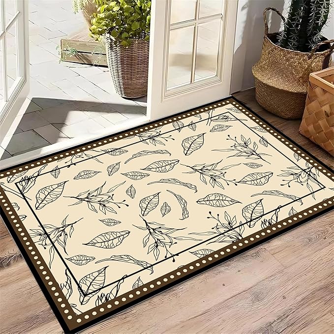 Medieval French Style Area Rugs 3x5ft, Off-White Botanical Leaf Pattern Rug - Image 4