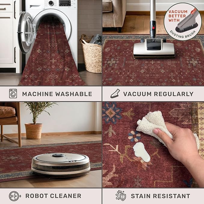 5x7 Boho Dark Red Rug for Living Room - Image 4