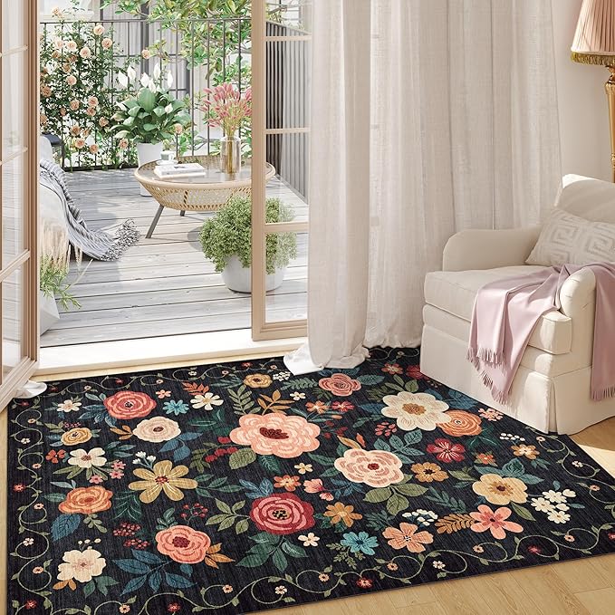 DUKINO 2x3 Rugs for Entryway, Floral Indoor Washable Door Mat, Non Slip Boho - Image 4