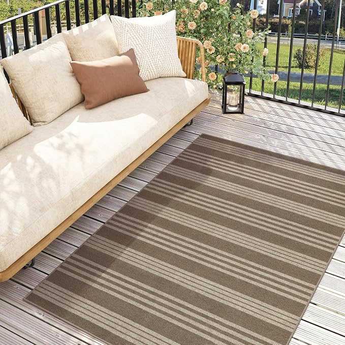 Lahome Striped Easy Jute Porch Rug, 3x5 Washable Rugs - Image 2