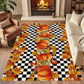 Pumpkin Area Rugs, Fallen Leaves Autumn Harvest Pumpkins Black and White by LHOMKCV