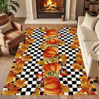 Pumpkin Area Rugs, Fallen Leaves Autumn Harvest Pumpkins Black and White by LHOMKCV