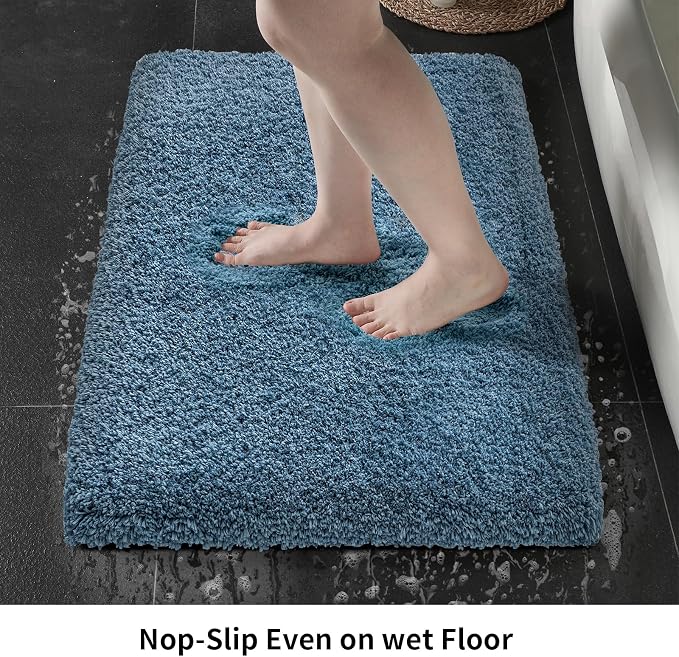 Blue Bathroom Runner Rug 24x59 Non Slip Fluffy Long Bath Mat - Image 4