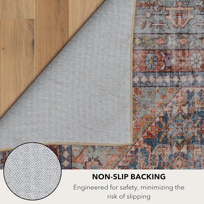 Kuden 2x3 Small Rug, Machine Washable, Non-Slip Backing, Vintage Style - Image 7