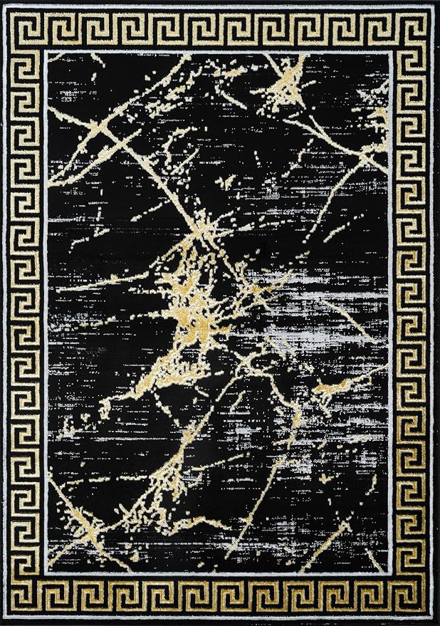 GLORY RUGS Area Rugs Marble 5X7 Black Gold Carpet Modern Abstract Rug Living - Image 3