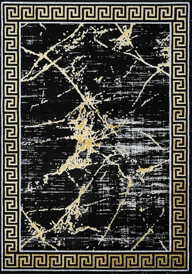 GLORY RUGS Area Rugs Marble 2x7 Black Gold Carpet Modern Abstract Rug Living - Image 2