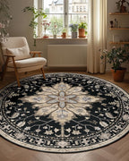 Area Rugs 8ft Washable Non-Slip, Floral Vintage Distress Print Pattern - Image 8