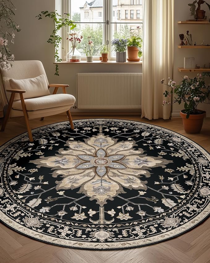 Area Rugs 8ft Washable Non-Slip, Floral Vintage Distress Print Pattern - Image 8